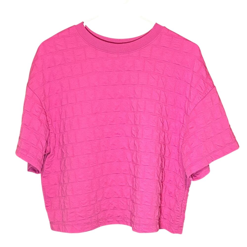 A New Day Fuchsia Textured Oversized Crop Top Short Sleeve Tee Medium